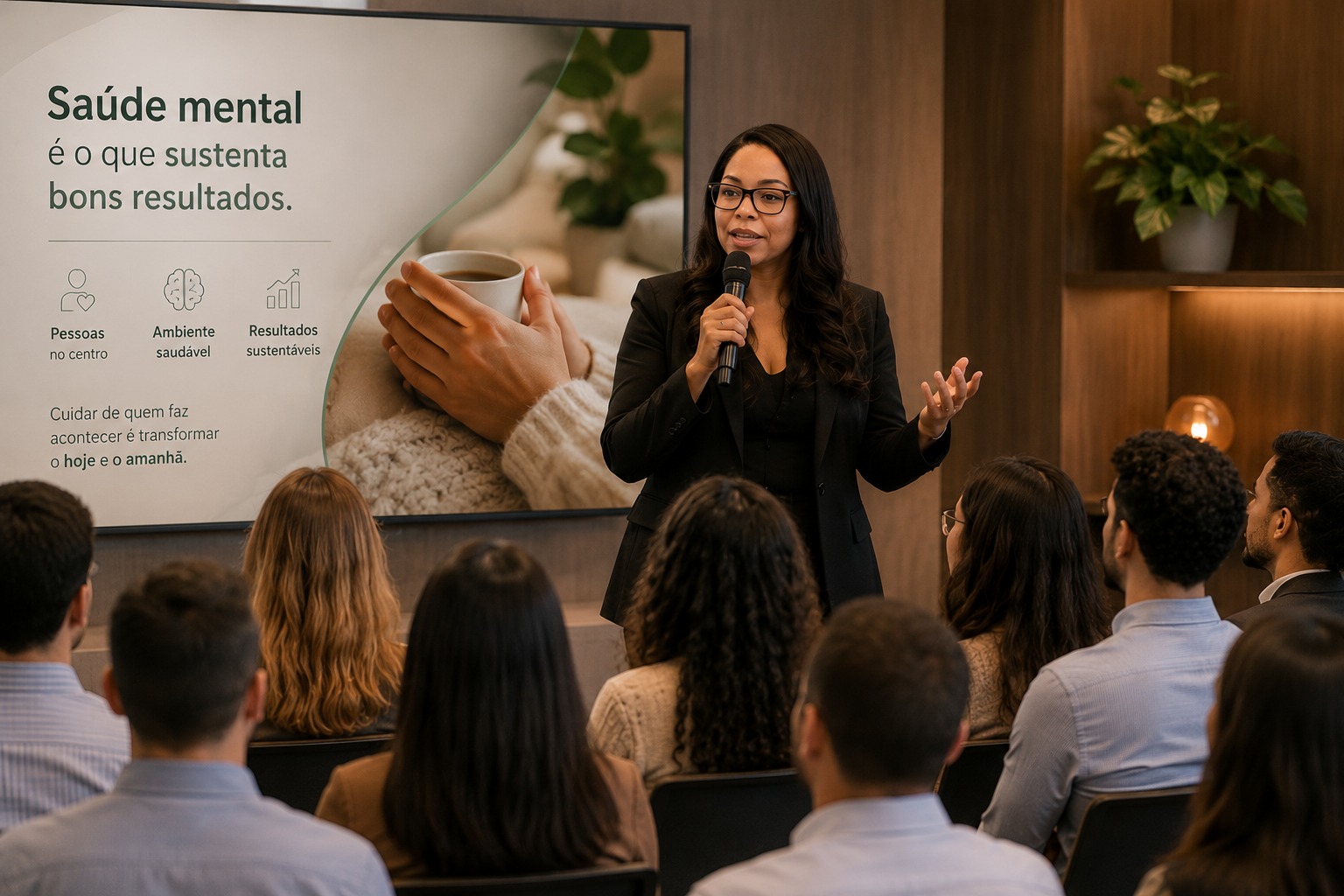Paty Terapeuta palestrando para empresas